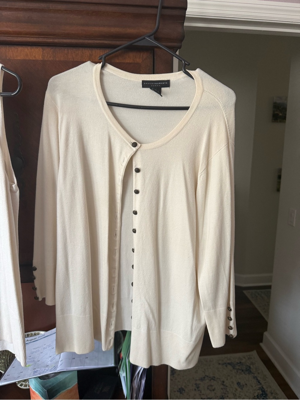 Grace Elements Cream Button-Front Lightweight Cardigan